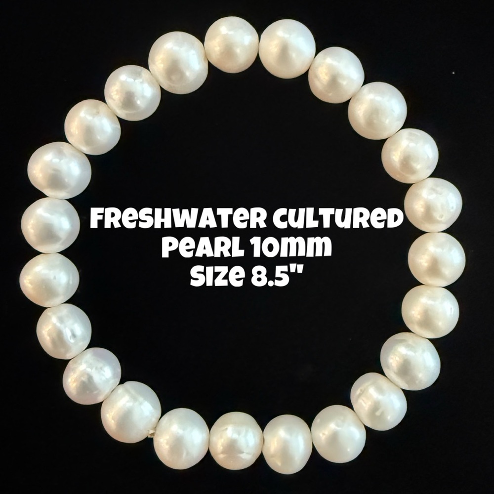 Authentic Freshwater‎ Cultured Pearl 10mm Beaded Stretchy Bracelet